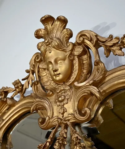 Important Miroir en Bois Doré, style Louis XIV / Louis XV, époque Napoléon III – Milieu XIXe