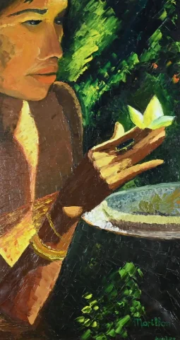 Importante Huile sur Toile « La Tahitienne », signée Morillon – 1985