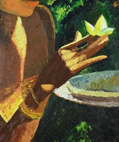 Importante Huile sur Toile « La Tahitienne », signée Morillon – 1985
