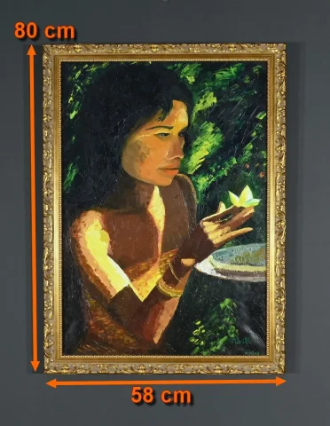 Importante Huile sur Toile « La Tahitienne », signée Morillon – 1985