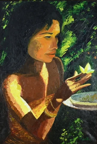 Importante Huile sur Toile « La Tahitienne », signée Morillon – 1985