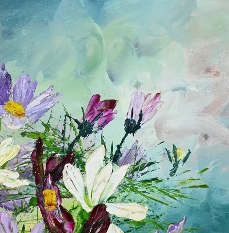 Huile sur Panneau « Fleurs Sauvages », de I. Kitter Ferrus – Milieu XXe
