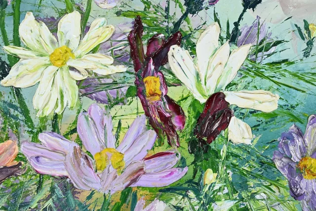 Huile sur Panneau « Fleurs Sauvages », de I. Kitter Ferrus – Milieu XXe