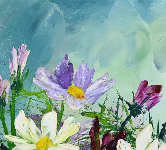 Huile sur Panneau « Fleurs Sauvages », de I. Kitter Ferrus – Milieu XXe