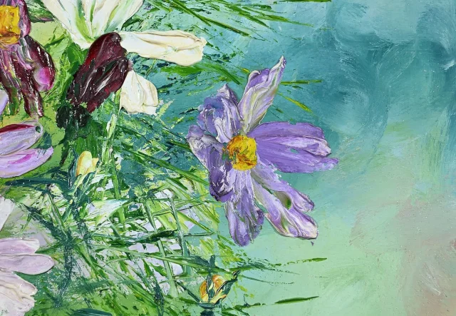 Huile sur Panneau « Fleurs Sauvages », de I. Kitter Ferrus – Milieu XXe