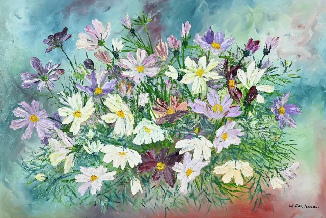 Huile sur Panneau « Fleurs Sauvages », de I. Kitter Ferrus – Milieu XXe