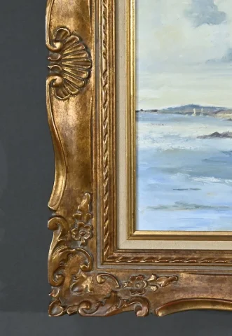 Peinture Marine « Littoral Breton », signée Marijane le Goaster – 1985