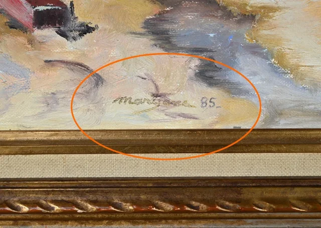 Peinture Marine « Littoral Breton », signée Marijane le Goaster – 1985