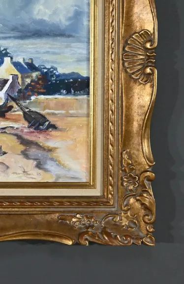 Peinture Marine « Littoral Breton », signée Marijane le Goaster – 1985