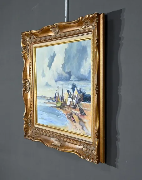Peinture Marine « Littoral Breton », signée Marijane le Goaster – 1985