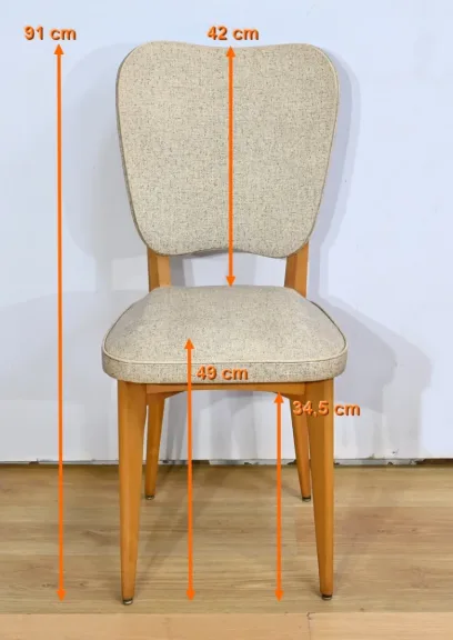 Suite de 6 Chaises en Hêtre et Simili Cuir – 1960