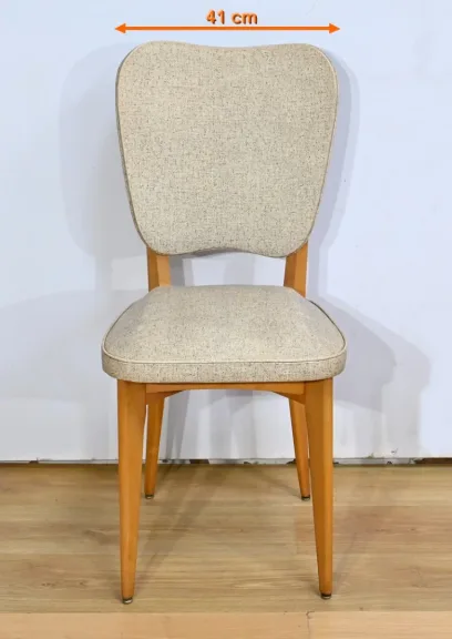 Suite de 6 Chaises en Hêtre et Simili Cuir – 1960
