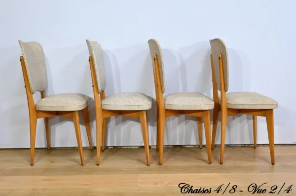 Suite de 6 Chaises en Hêtre et Simili Cuir – 1960