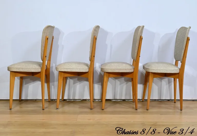 Suite de 6 Chaises en Hêtre et Simili Cuir – 1960