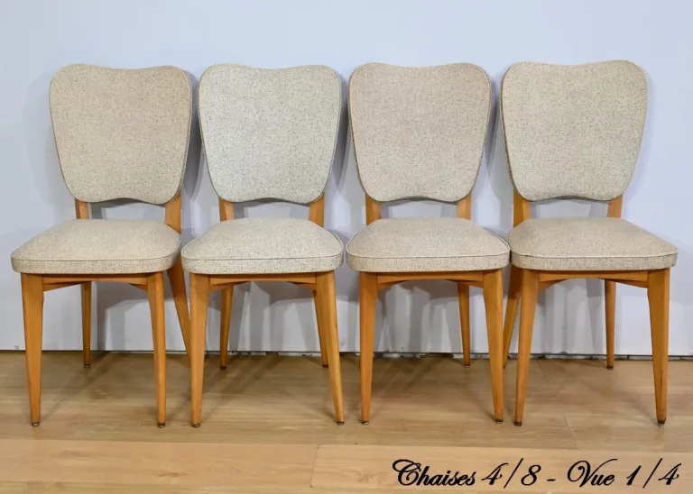 Suite de 6 Chaises en Hêtre et Simili Cuir – 1960