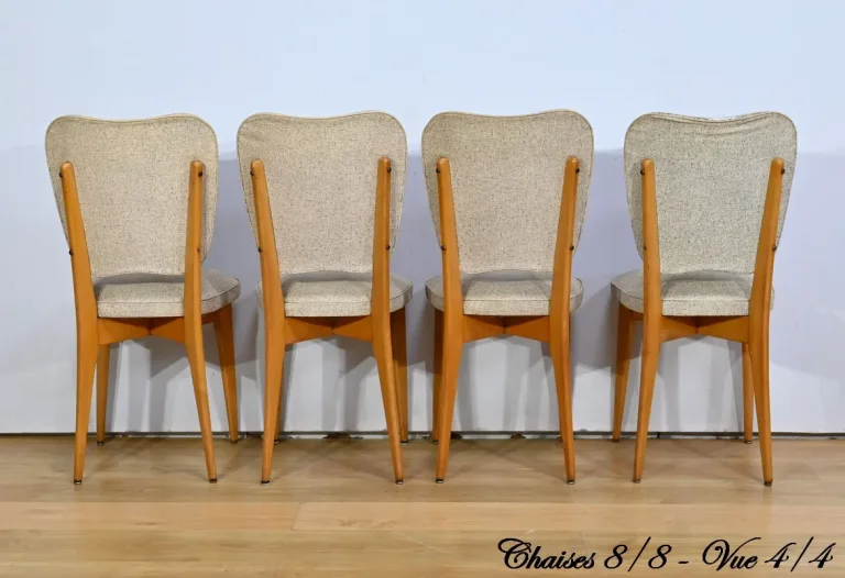 Suite de 6 Chaises en Hêtre et Simili Cuir – 1960