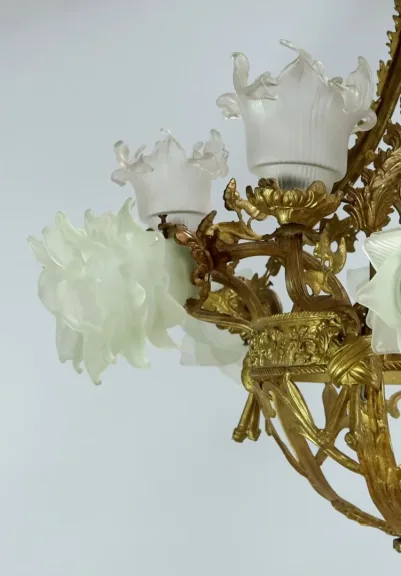 Lustre à 12 Lumières en Bronze Doré, style Napoléon III – Fin XIXe