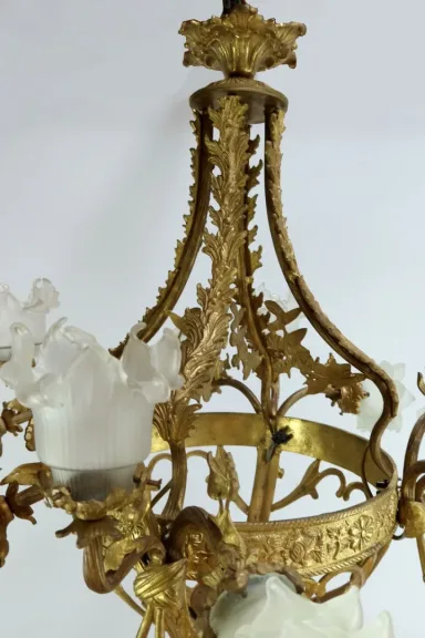 Lustre à 12 Lumières en Bronze Doré, style Napoléon III – Fin XIXe
