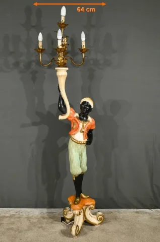 Nubien Porte-Torchère en Bois Peint – Milieu XXe
