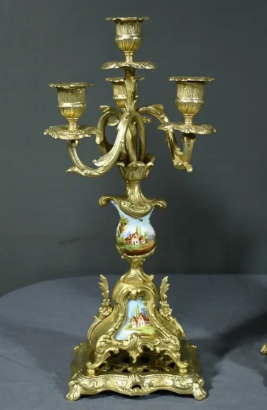 Garniture de Cheminée en Bronze Doré, Bretagne – 1930
