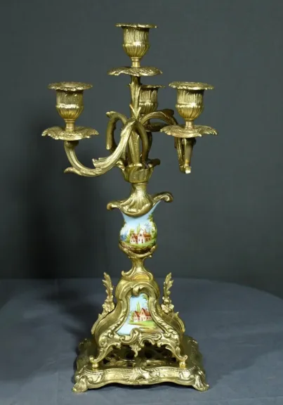 Garniture de Cheminée en Bronze Doré, Bretagne – 1930