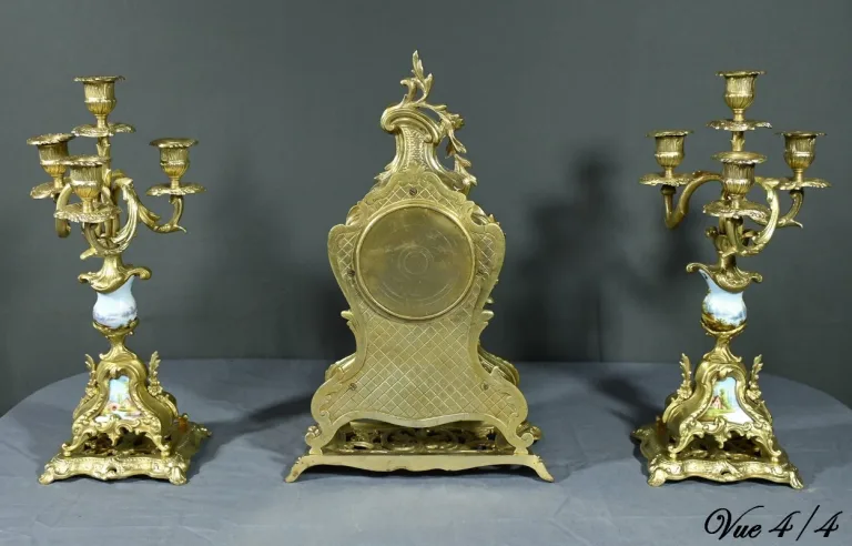 Garniture de Cheminée en Bronze Doré, Bretagne – 1930