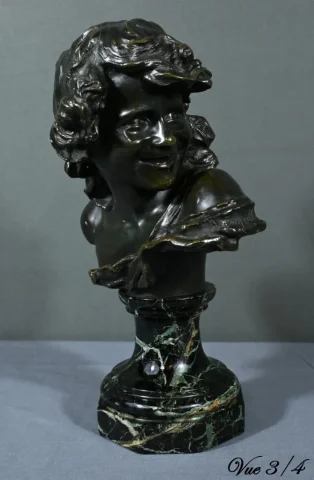 Bronze « Enfant Rieur », signé A.Injalbert – Fin XIXe
