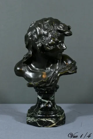 Bronze « Enfant Rieur », signé A.Injalbert – Fin XIXe