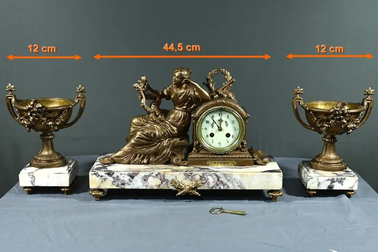 Garniture de Cheminée en Régule et Marbre, Art Déco – 1920
