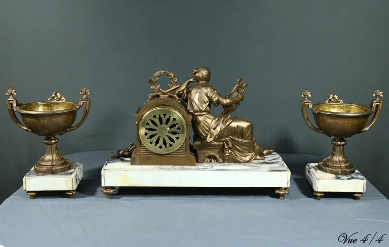 Garniture de Cheminée en Régule et Marbre, Art Déco – 1920