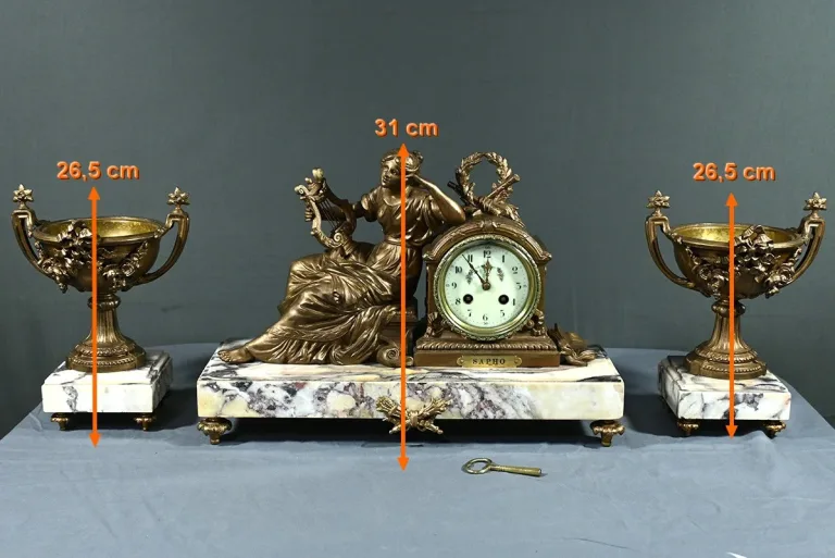 Garniture de Cheminée en Régule et Marbre, Art Déco – 1920