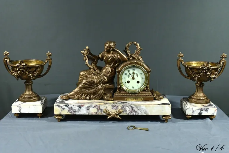 Garniture de Cheminée en Régule et Marbre, Art Déco – 1920