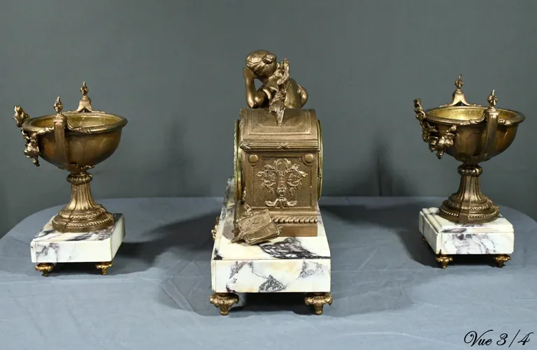 Garniture de Cheminée en Régule et Marbre, Art Déco – 1920