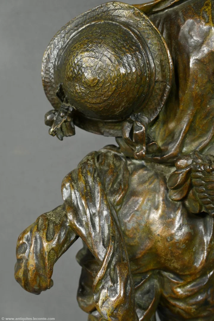 Pendule en Régule et Marbre, titrée “Jardinier”, signée A. Moreau – Fin XIXe