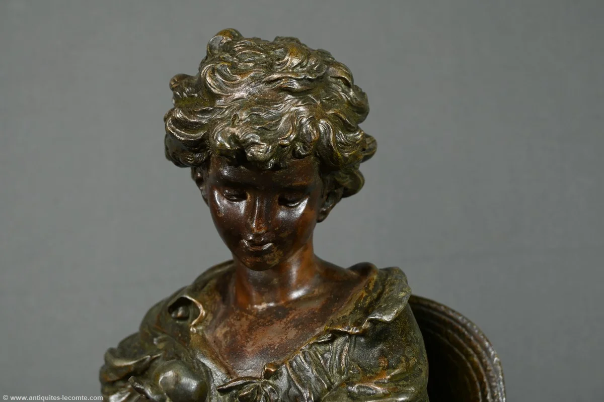 Pendule en Régule et Marbre, titrée “Jardinier”, signée A. Moreau – Fin XIXe