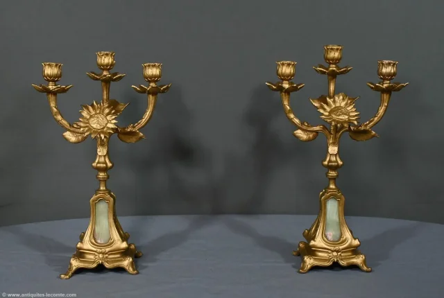 Paire de Candélabres en Régule Doré et Onyx – 1940