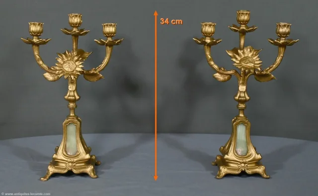 Paire de Candélabres en Régule Doré et Onyx – 1940