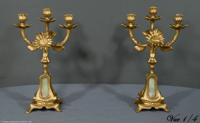 Paire de Candélabres en Régule Doré et Onyx – 1940