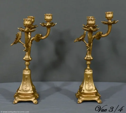 Paire de Candélabres en Régule Doré et Onyx – 1940