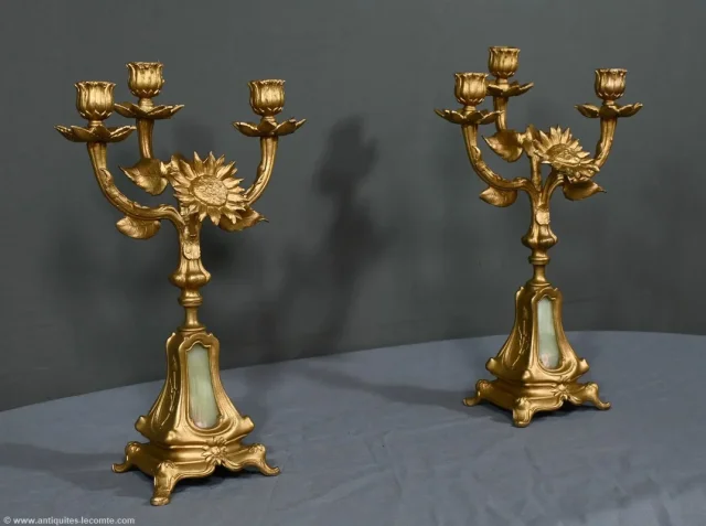 Paire de Candélabres en Régule Doré et Onyx – 1940