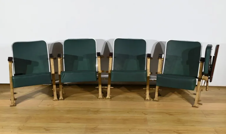 Fauteuils de Cinéma en Simili-Cuir et Acajou – 1950