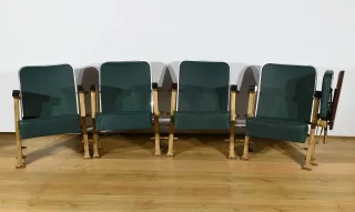 Fauteuils de Cinéma en Simili-Cuir et Acajou – 1950
