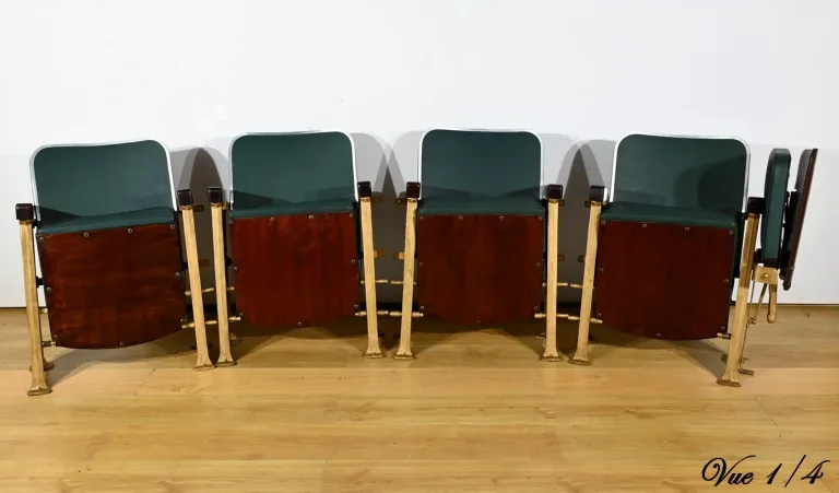 Fauteuils de Cinéma en Simili-Cuir et Acajou – 1950