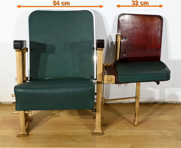Fauteuils de Cinéma en Simili-Cuir et Acajou – 1950
