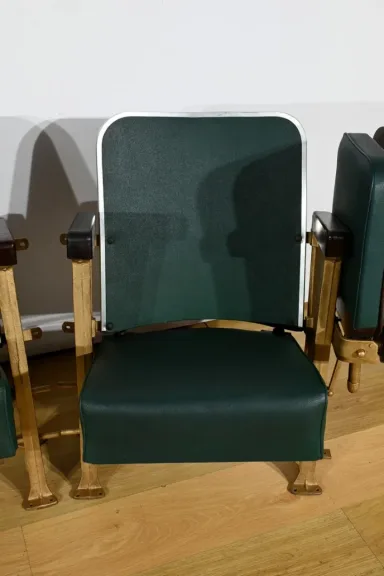 Fauteuils de Cinéma en Simili-Cuir et Acajou – 1950