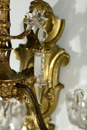 Appliques à Pampilles en Bronze et Cristal, style Louis XV – Fin XIXe