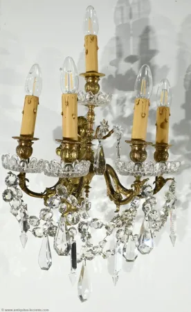 Appliques à Pampilles en Bronze et Cristal, style Louis XV – Fin XIXe