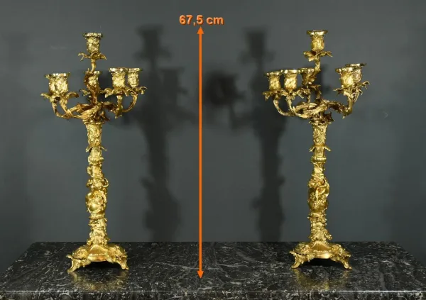 Candélabres en Bronze d’après J-A.Meissonnier, style Rocaille, époque Napoleon III – Milieu XIXe