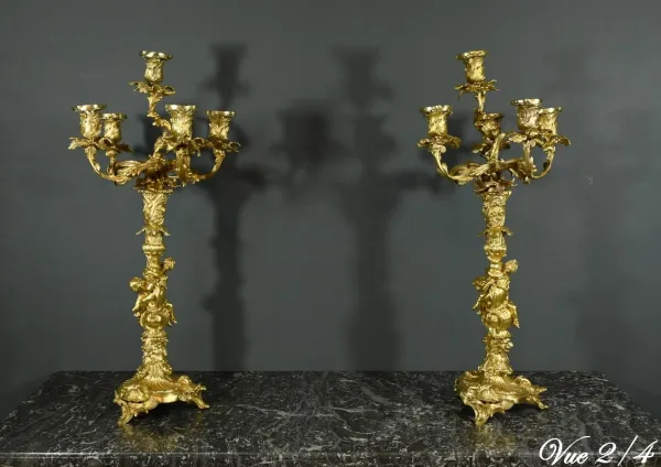 Candélabres en Bronze d’après J-A.Meissonnier, style Rocaille, époque Napoleon III – Milieu XIXe
