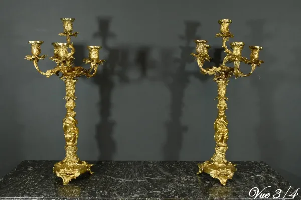 Candélabres en Bronze d’après J-A.Meissonnier, style Rocaille, époque Napoleon III – Milieu XIXe